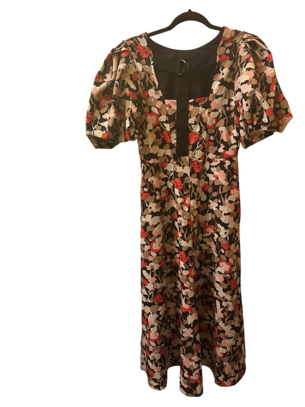 Ted Baker Black Floral Puff-Sleeve Midi Dress with Blush Accents size 2(us6) - Picture 6 of 16